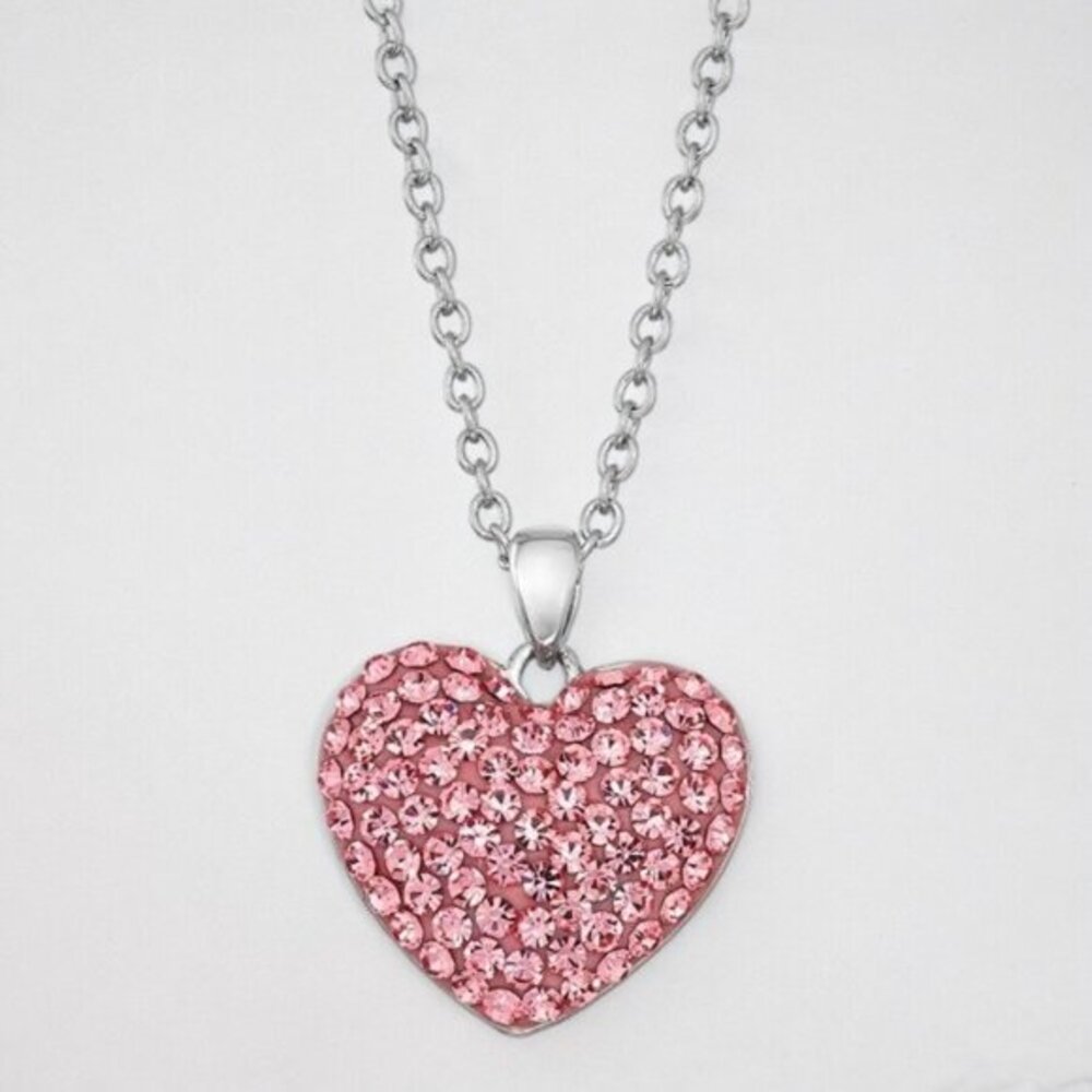 Sparkling Cute Pink Crystal Heart Sterling Silver Plated Necklace